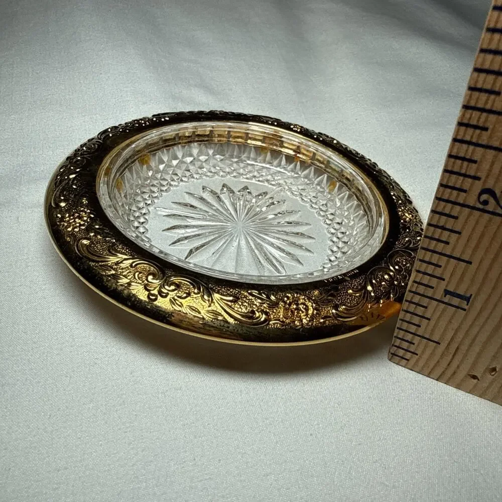 VTG Astorloid 24K Gold Plated Crystal Coasters Ashtrays Nut Dishes 4.5